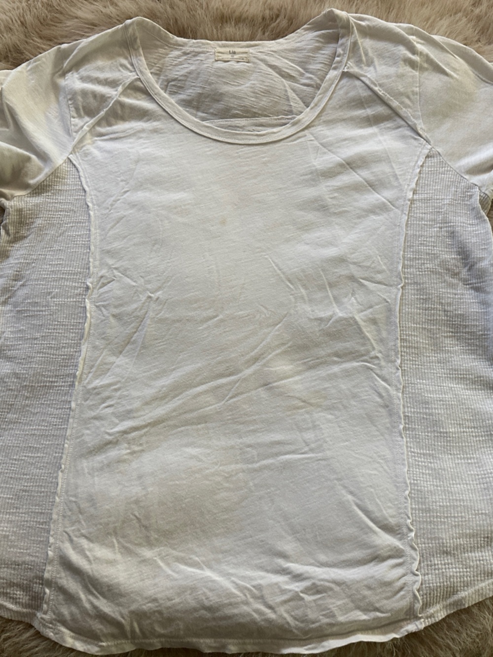 Anthropologie White Short-Sleeve Knit Top with Textured Panels
